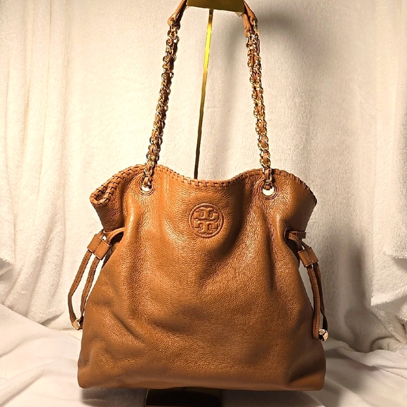 Tory Burch Marion Camel Slouchy Tote Bag - Picture 1 of 13